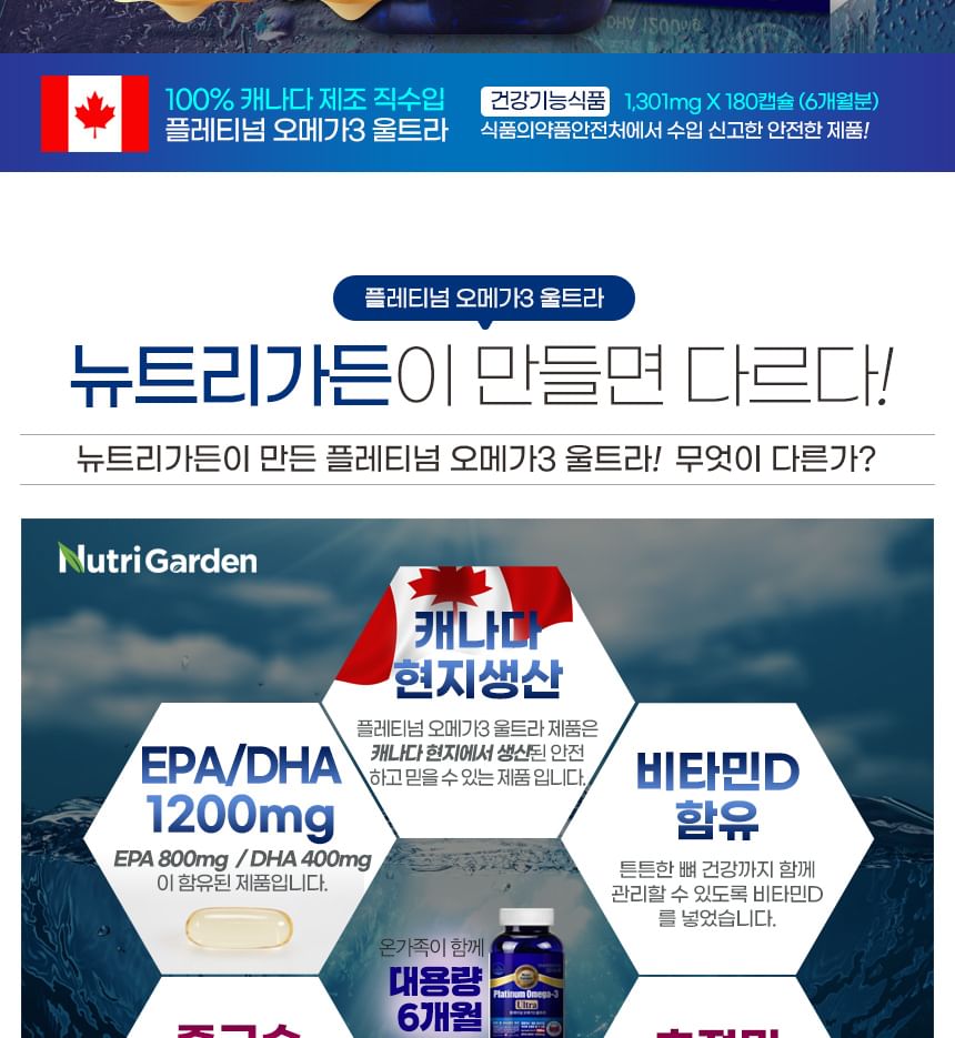 JUNGWONSAM - NutriGarden Platinum Omega-3 Ultra, 1301mg x 180 capsules, 422 g, 625349119628