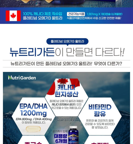 JUNGWONSAM - NutriGarden Platinum Omega-3 Ultra, 1301mg x 180 capsules, 422 g, 625349119628