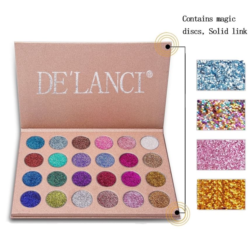 DE’LANCI - 24 Colors Pressed Glitter Eyeshadow Palette, #24 Color - 19.2g, 230 g, 