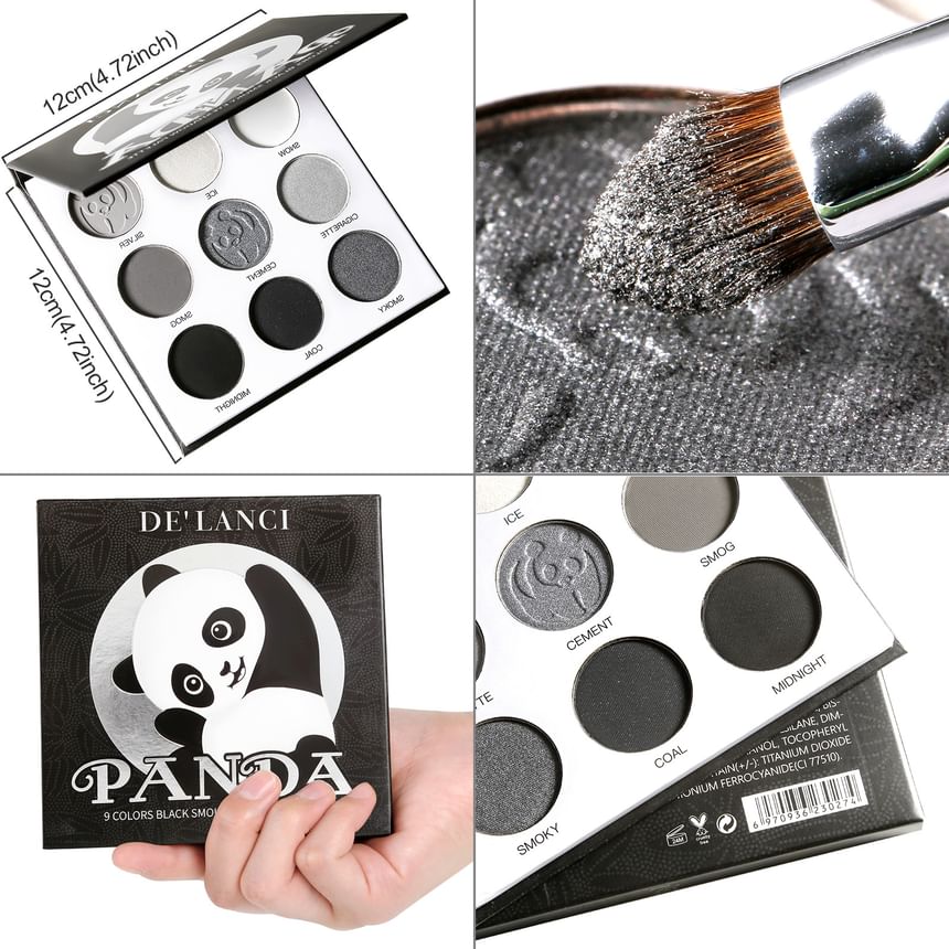 DE’LANCI - 9 Colors Black Smoky Eyeshadow Palette, #Panda Palette - 20g, 100 g, 6970936230274