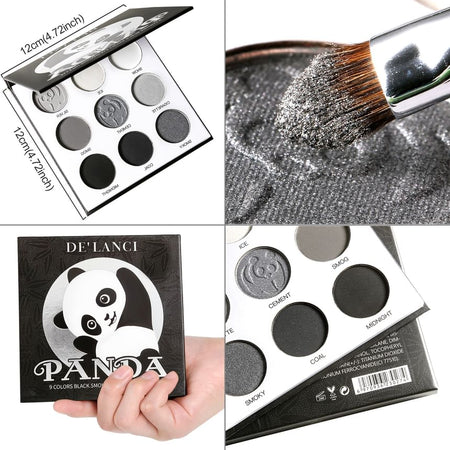 DE’LANCI - 9 Colors Black Smoky Eyeshadow Palette, #Panda Palette - 20g, 100 g, 6970936230274