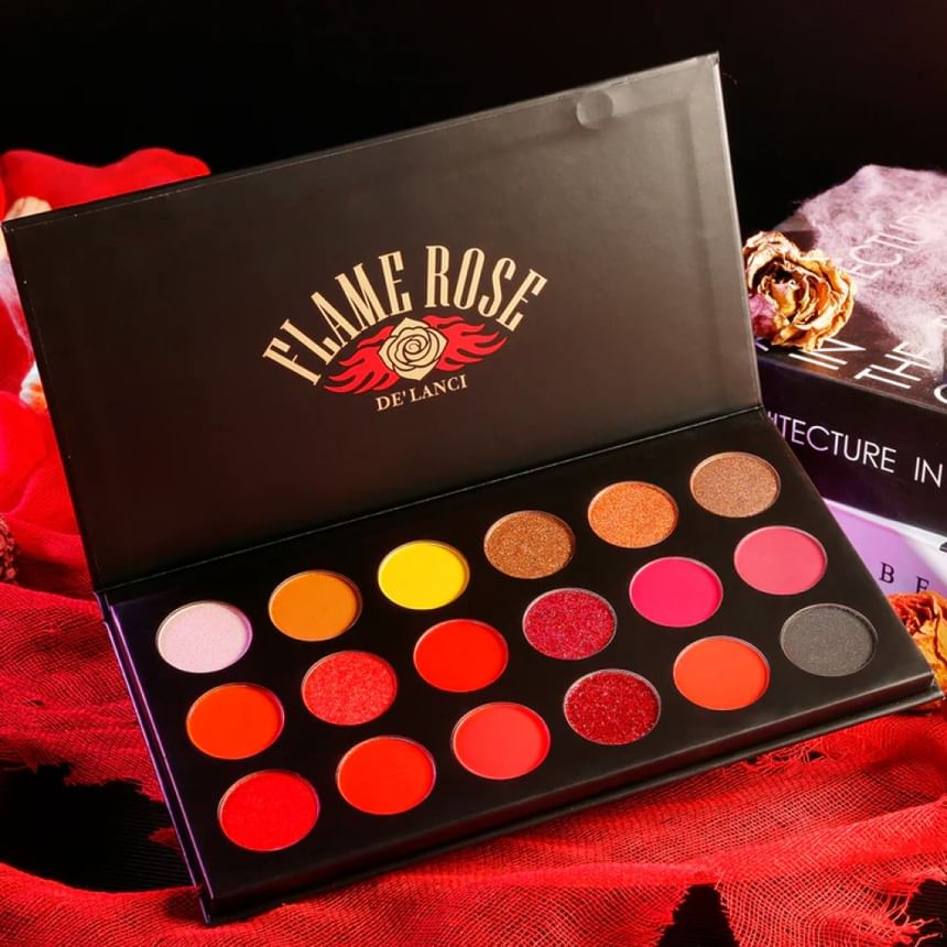DE’LANCI - 18 Colors Eyeshadow Palette - Flame Rose, #Flame Rose - 17.28g, 200 g, 