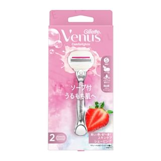 Gillette Japan - Venus Comfortglide Strawberry Field Razor For Moist Skin Body & 2 Blade, 1 Set, 130 g, 4987176160348